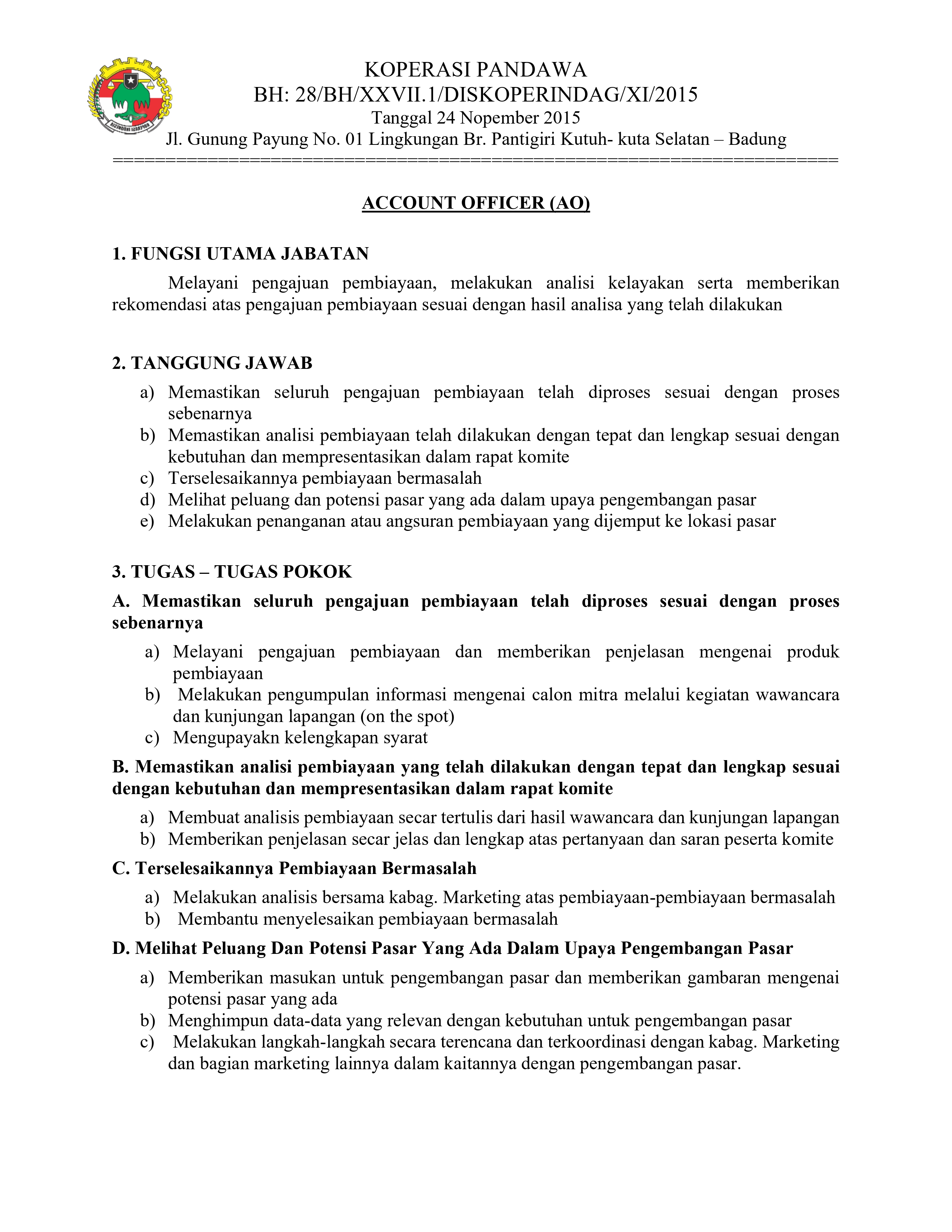 Foto Dokumen SOP Account Officer - Lembar 1