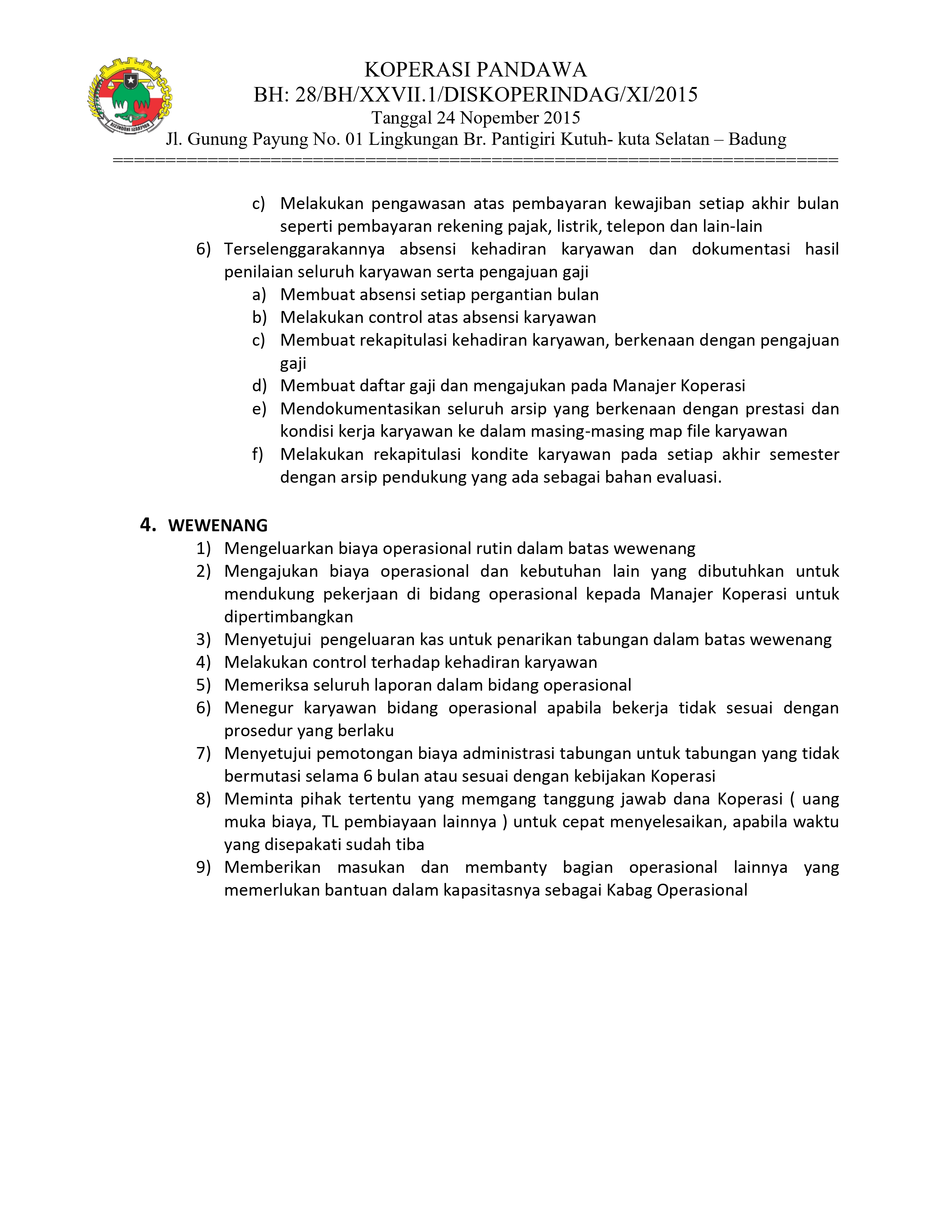 Foto Dokumen SOP Kepala Bagian Operasional - Lembar 3