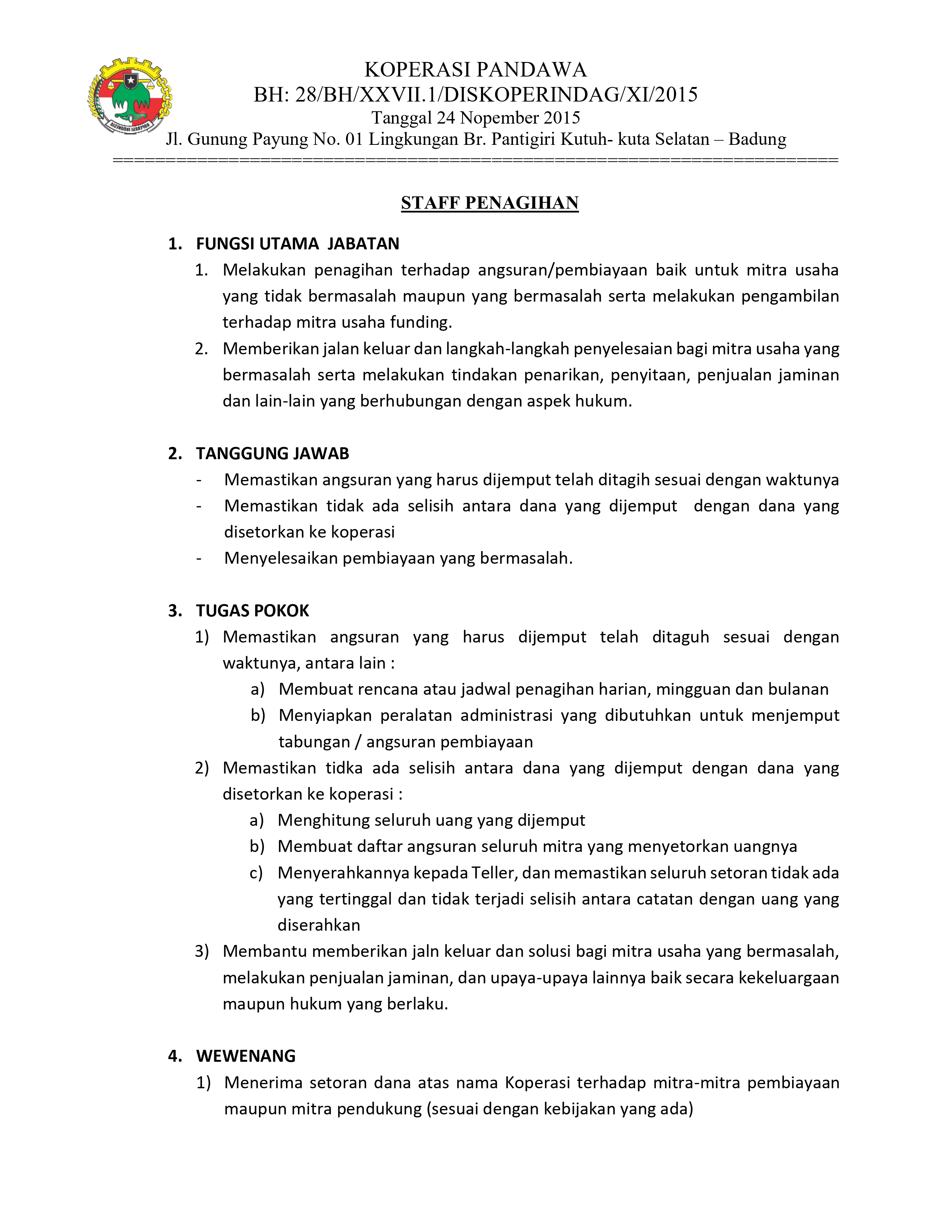 Foto Dokumen SOP Staff Penagihan - Lembar 1