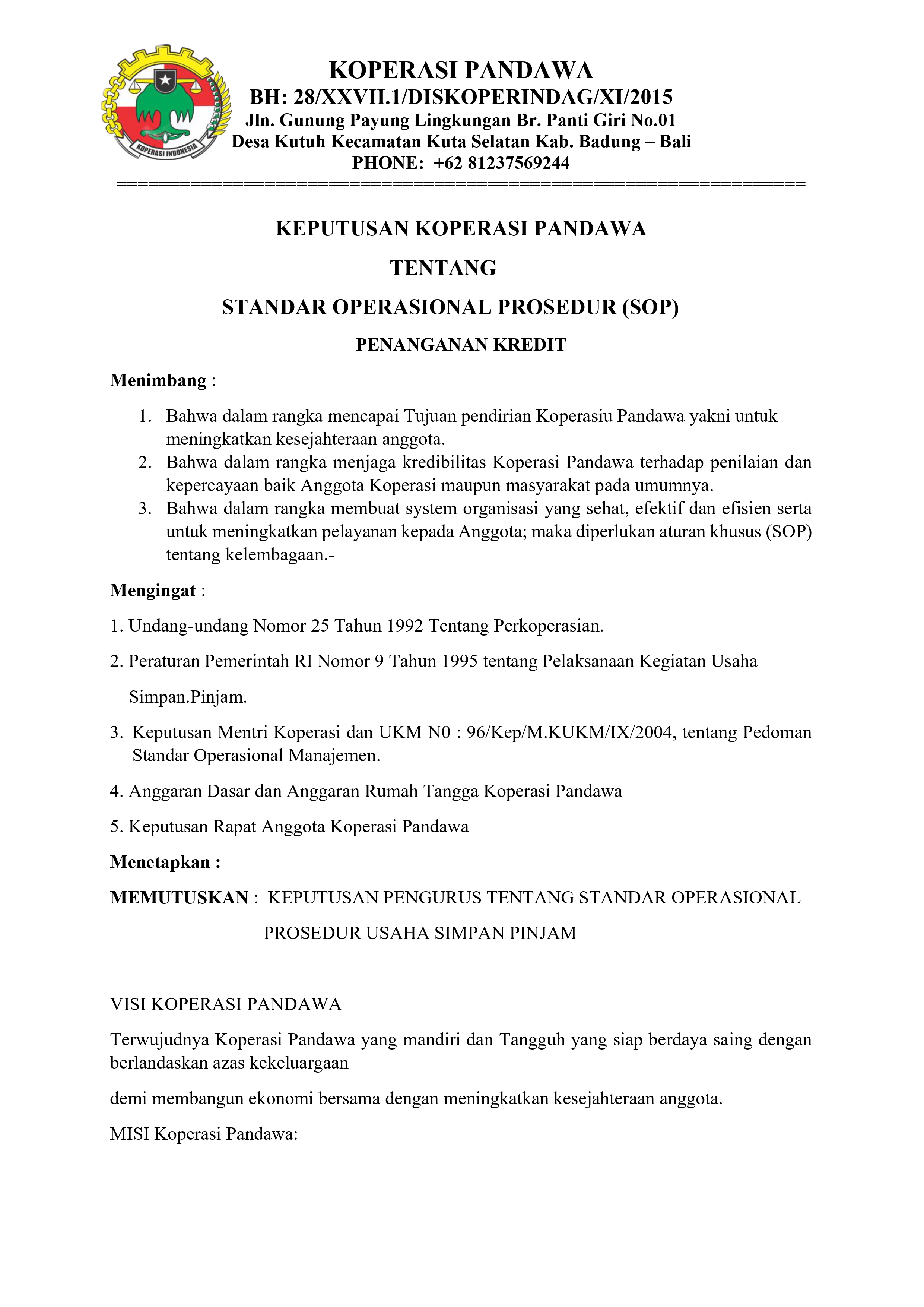 Foto Dokumen SOP Usaha - Lembar 1